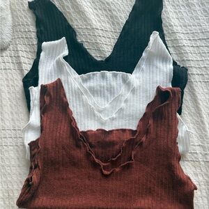 SHEIN Green and White Ribbed Cut Out Tank Tops